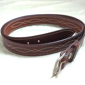 Western Ranch Brown Leather Stitch Grain Men's Belt Size 46
